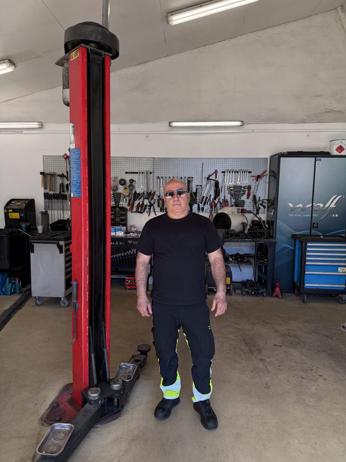 Jimmy in the workshop next to the lift